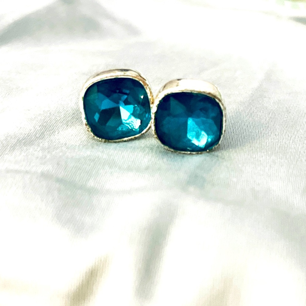 Large blue gem stud earrings